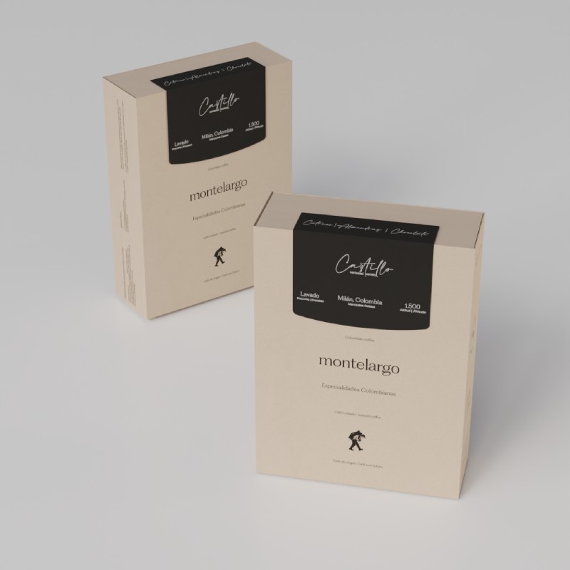 Empaque café Toffee Bold Intensity Montelargo, alta cafeína, tostado oscuro